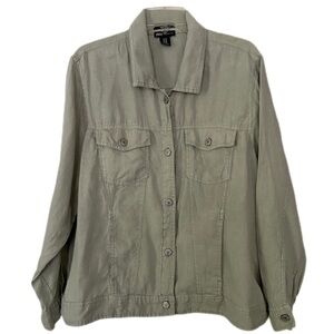 JNY Jones New York 100% Linen Jacket Light Sage Green Minimalist, Size 1X